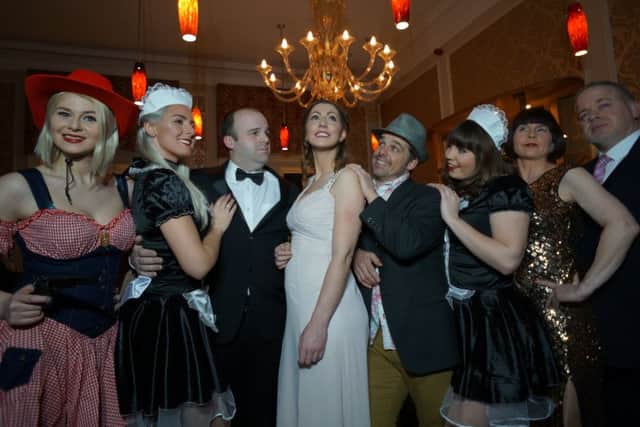The cast of Dirty Rotten Scoundrels, with Lauren Kempton centre,  at The Queens Hotel, Southsea.  Picture by Tony Neal