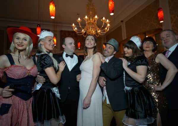 The cast of Dirty Rotten Scoundrels, with Lauren Kempton centre,  at The Queens Hotel, Southsea.  Picture by Tony Neal