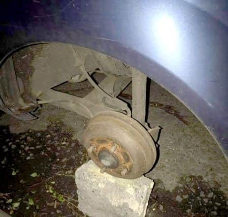 Catherine Hulme, 22, from Denmead, came out to her car inMill Road at 5.30am on Tuesday to find a wheel had been stolen