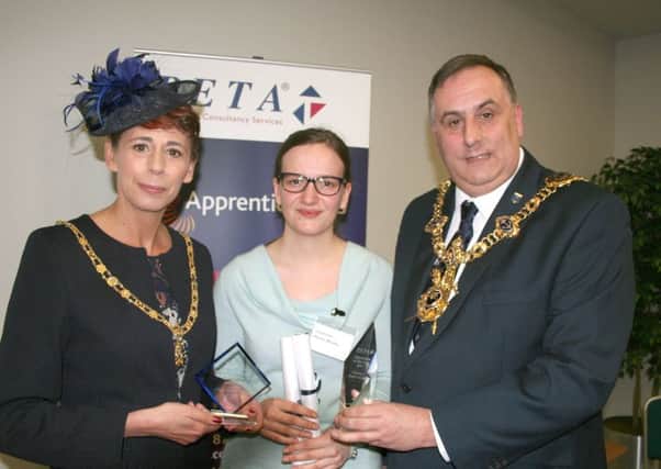 Winner Charlotte Model-Webbe with Lady Mayoress Leza Tremorin and Lord Mayor of Portsmouth David Fuller