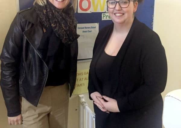 Caroline Dinenage with Mary Stares, Carousel Nursery manager