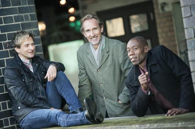 From left: Tim Howar, Mike Rutherford and Andrew Roachford.