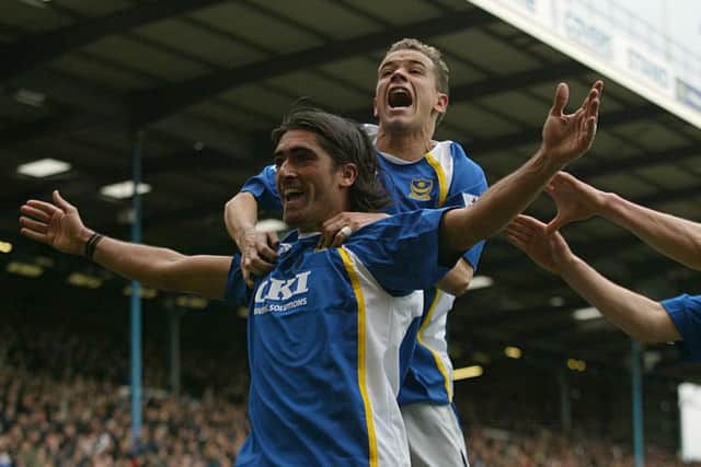 Pedro Mendes celebrates his goal against Manchester City
