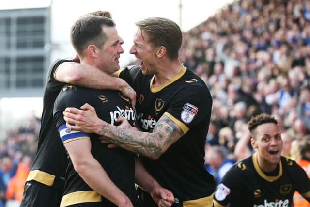 Michael Doyle celebrates his goal at Colchester. Picture: Joe Pepler