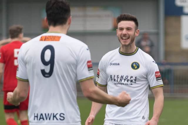 Bradley Tarbuck celebrates one of his goals. Picture: Keith Woodland (170399-0740)