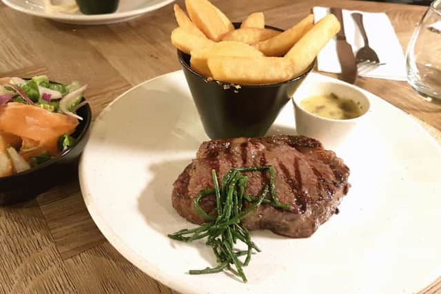 The sirloin steak and chips