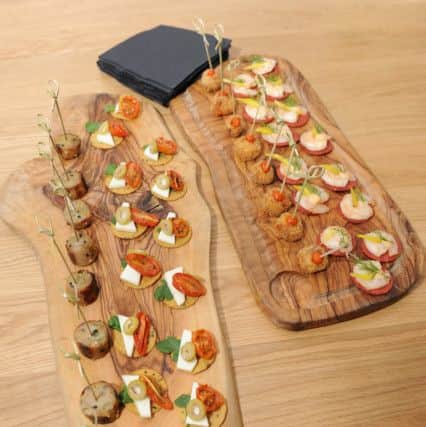 The canapÃ©s which were sausage with honey dijon mustard and sesame seeds, bruschetta with mozzarella, tomato and olive, Moroccan spiced chicken and bruschetta with tiger prawn, pickled fennel and marie rose. Picture: Sarah Standing (170263-7287)