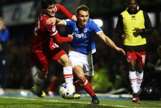 Kal Naismith in action for Pompey against Grimsby on Tuesday night Picture: Joe Pepler