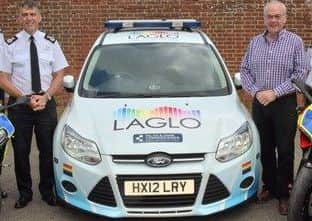 Hampshire police's LGBT car, with former chief constable Andy Marsh and former police and crime commissioner Simon Hayes