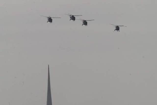 The flypast passing over the Spinnaker Tower. Picture: Andrew Hare