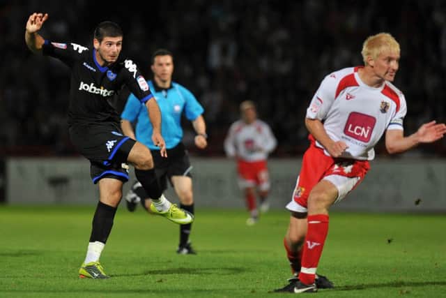 Nadir Ciftci in action for Pompey against Stevenage in August 2010