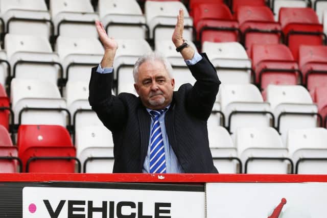 Pompey chairman Iain McInnes applauds the Blues supporters at the Lamex Stadium after Saturdays defeat to Stevenage