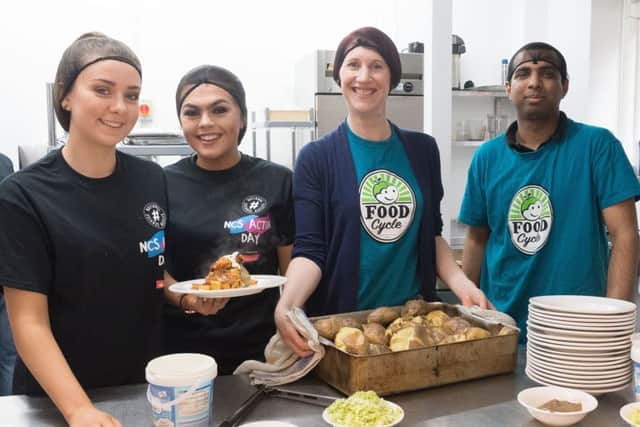 From left, Grace Smith, Amelia Whittingham, Sophie Meechan and Agnivesh Sathasivam, just some of the team that helped prepare and serve the mealsPicture: Keith Woodland (170420-003)