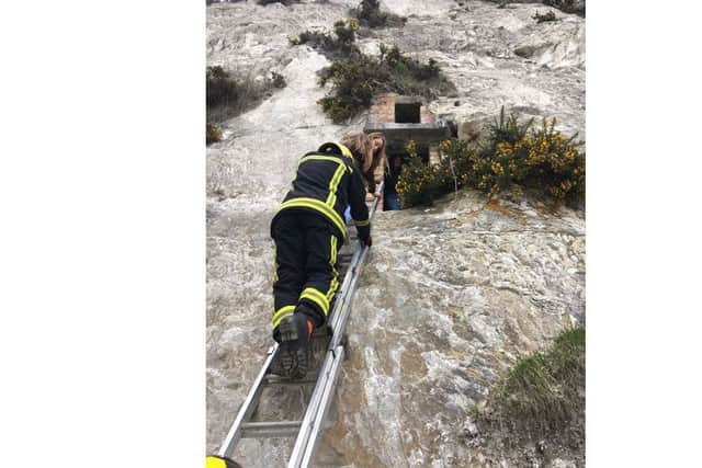 Cosham firefighters rescuing three girls from the Paulsgrove chalkpits Picture: Hampshire Fire and Rescue Service
