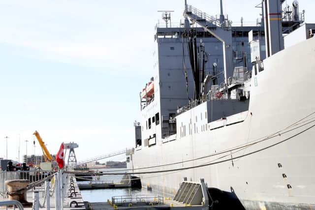 The new Princess Royal Jetty along with the fenders for the Queen Elizabeth carrier were used as a trial by United States Navy Ship Robert E Peary