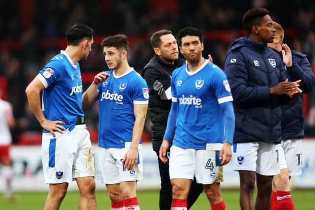 Pompey players dejected at Stevenage. Picture: Joe Pepler