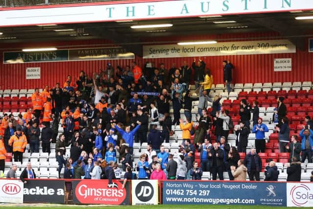 Pompey supporters at the Lamex Stadium on Saturday. Picture: Joe Pepler
