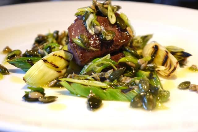 Pigeon with leeks and a seed and honey dressing