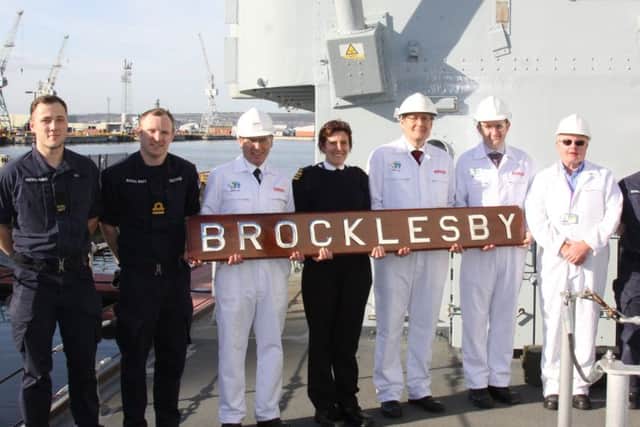 Some of the ship's company who have been reunited with HMS Brocklesby