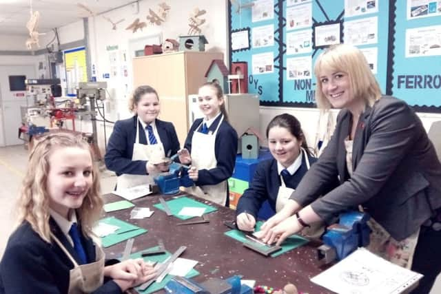 Emma Cairns, head of art and technology at Bridgemary School, right, with STEAM ambassadors from left, Ellise Hillan, Emma Lucas, Emily Smith and Tegan Jones PPP-170323-182405001