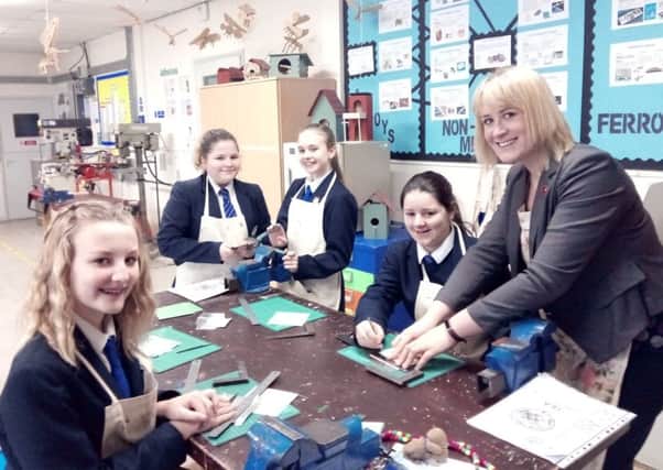 Emma Cairns, head of art and technology at Bridgemary School, right, with STEAM ambassadors from left, Ellise Hillan, Emma Lucas, Emily Smith and Tegan Jones PPP-170323-182405001