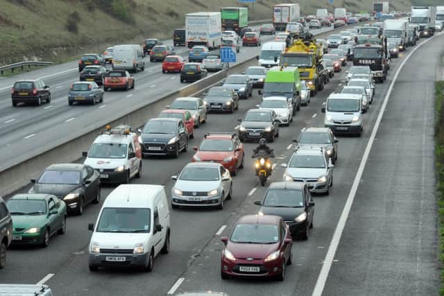 Queuing traffic on the M27 between Fareham and Portsmouth