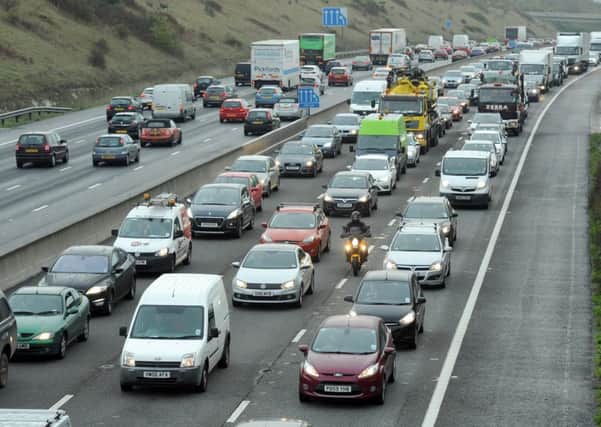 Queuing traffic on the M27 between Fareham and Portsmouth