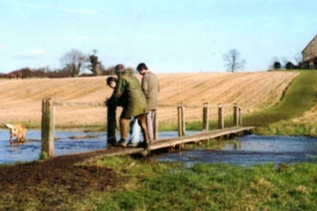 The Lavants passing under a footbridge  at Old Idsworth. It comes into use  only when the Lavants flow.