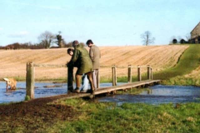 The Lavants passing under a footbridge  at Old Idsworth. It comes into use  only when the Lavants flow.