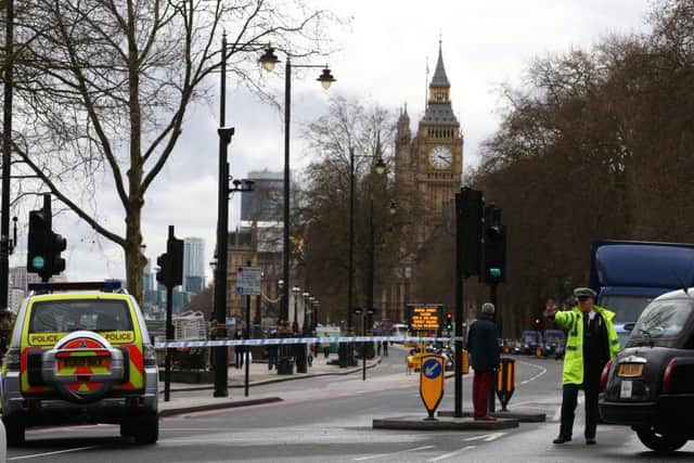 The scene outside the Houses of Parliament where an incident is unfolding, Photo: SWNS