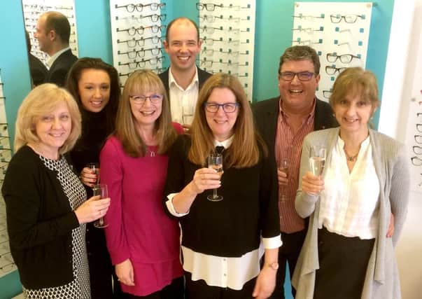 Anne Gill with her staff and founders of Wolf Eyewear at Anne Gill Eyecare, in London Road, North End, from left: Lynn Mills, Darcey Simon, Julie Wadey, Tom Wolf, Anne Gill, Ian Wolf and Sue Woods