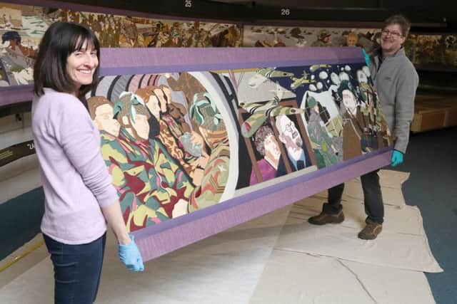 Sarah Howard and Jonathan Tetley take the embroidery off the walls Picture: Habibur Rahman (170373-74)