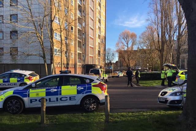 Police at the scene of Nickelby House, Buckland where a man has fallen to his death. PPP-170325-172228001
