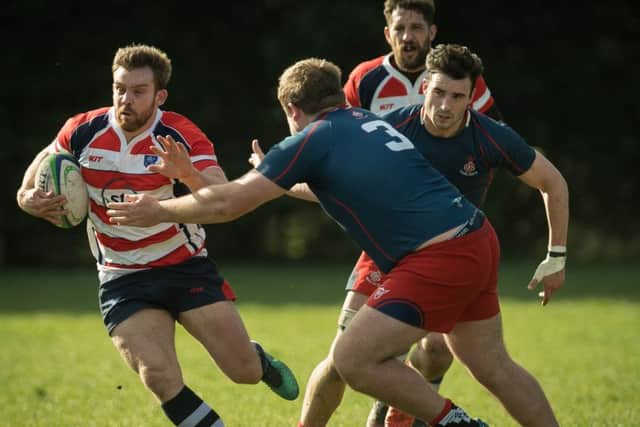 Tom Blackburn helps Havant to put the pressure on CS Rugby 1663 at Hooks Lane Picture: Keith Woodland
