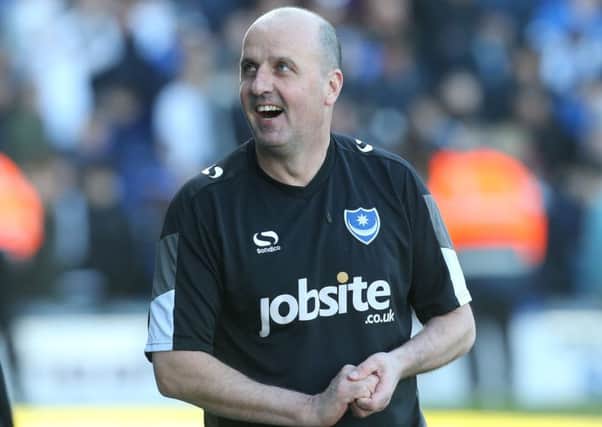 Pompey boss Paul Cook celebrated 100 games in charge of Pompey against Newport on Saturday Picture: Joe Pepler