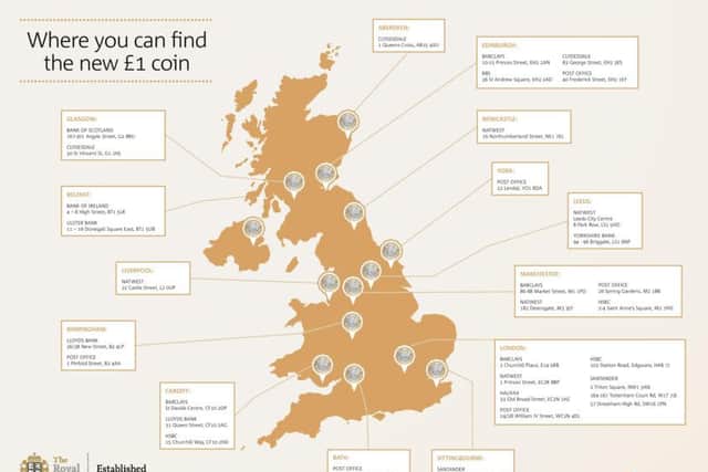 Map by the Royal Mint shows where in the UK the new Â£1 is being introduced today.