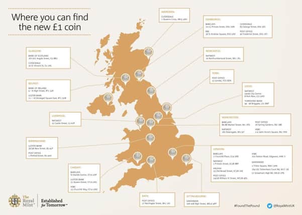 Map by the Royal Mint shows where in the UK the new Â£1 is being introduced today.