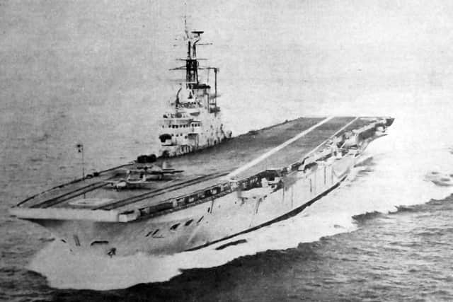 HMS Bulwark, then the Royal Navys newest aircraft carrier, arrives in the Solent in November 1954.