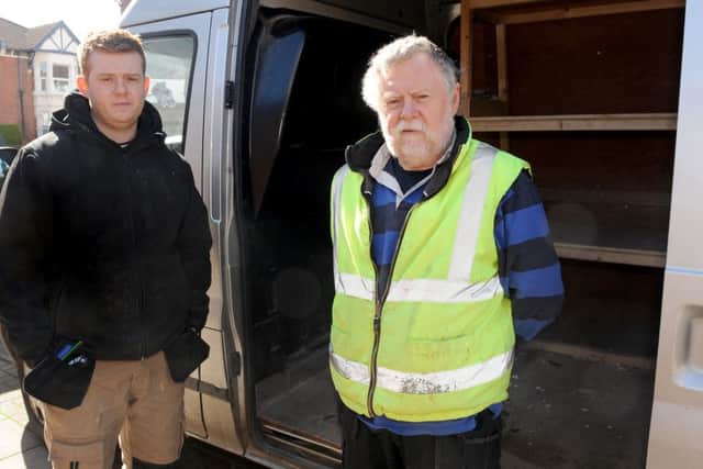 Lawrence Harmer and his dad John from Portsmouth, had more than Â£6,000 of tools stolen from their van overnight  Picture: Sarah Standing (170405-4462)