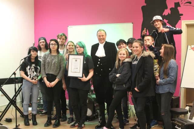 Motiv8 Gosports music project team with the High Sheriff of Hampshire, Tom Floyd