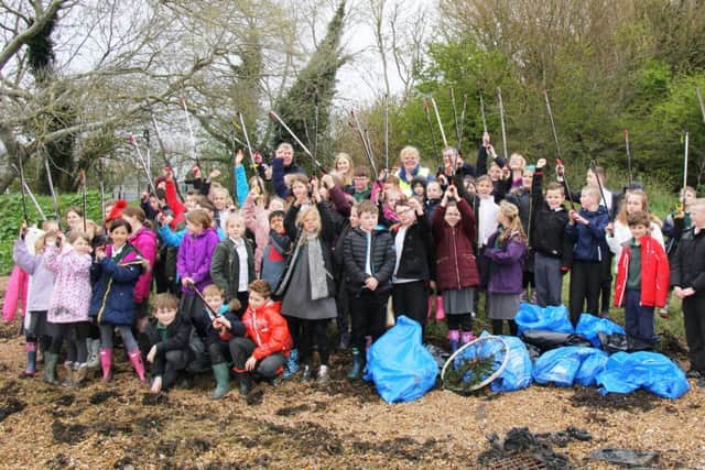 The children of Wicor Primary School at Portchester shore