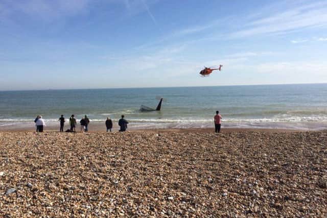 The plane crashed into the sea by the Widewater beach huts in Lancing. Picture: Andrew Rogers