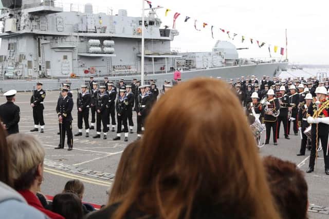 The ship's company of HMS Westminster at the rededicaton of the ship back into the fleet Picture: LPhot Barry Swainsbury