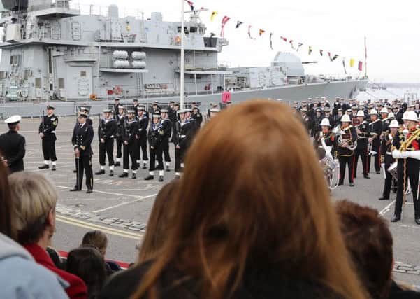 The ship's company of HMS Westminster at the rededicaton of the ship back into the fleet Picture: LPhot Barry Swainsbury