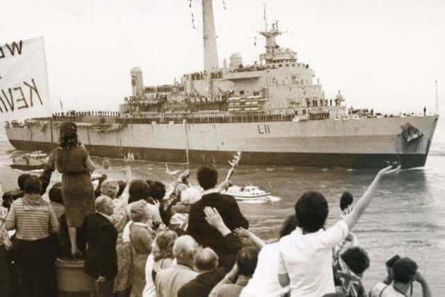 HMS Intrepid returns to Portsmouth from the Falklands in July 1982