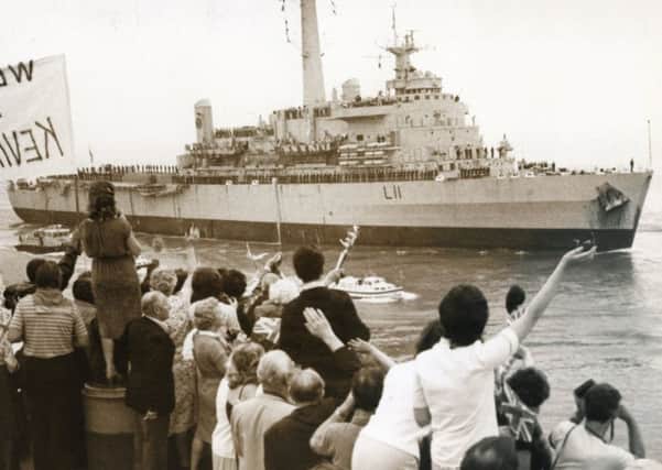 HMS Intrepid returns to Portsmouth from the Falklands in July 1982