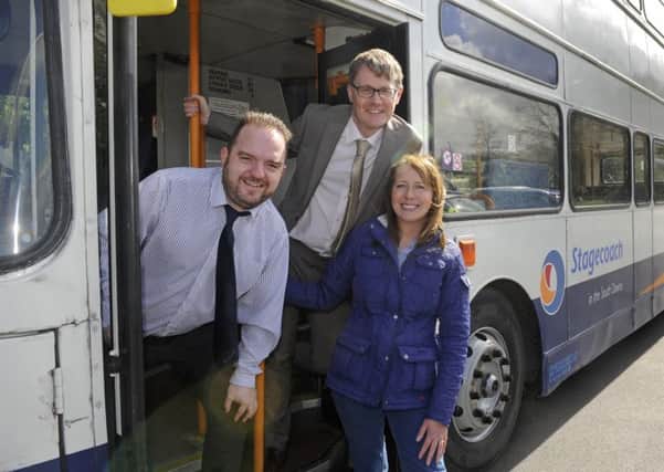 (L-r) Stephen Thorpe and Gordon Frost from Stagecoach with organiser Jo Vines   Picture: Ian Hargreaves  (170338-1)