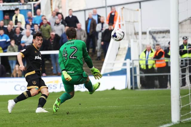 Gary Roberts nets his goal at Victoria Park. Picture: Joe Pepler