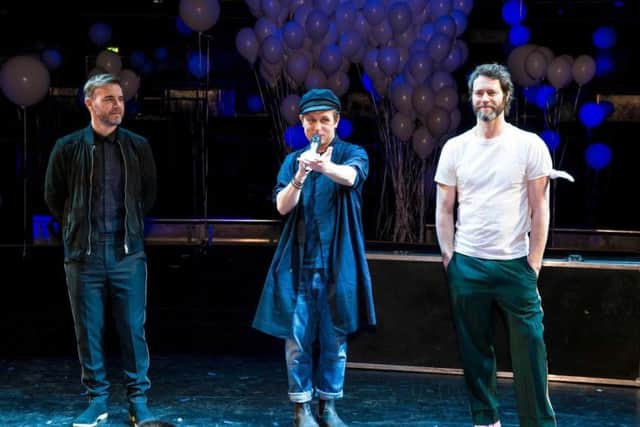 Take That stars Gary Barlow, Mark Owen and Howard Donald at Manchester Apollo for the launch of their new musical, The Band.