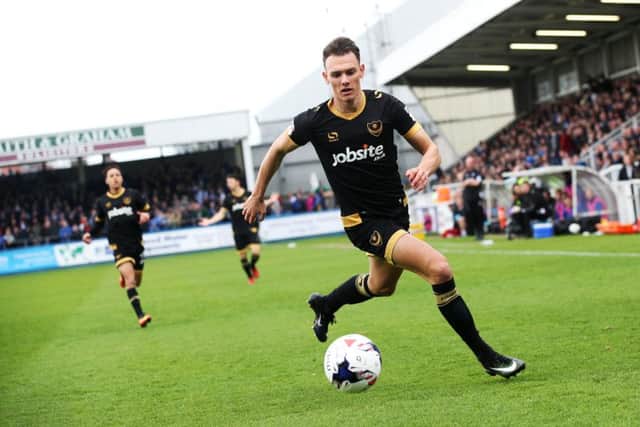 Kal Naismith on the ball for Pompey at Hartlepool. Picture: Joe Pepler